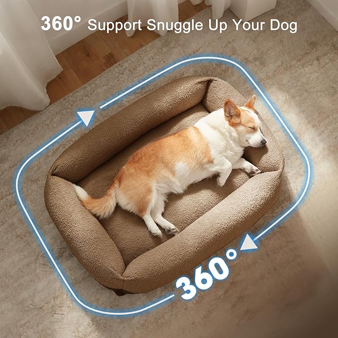FURTIME Washable Dog Bed Extra Large Sized Dogs, Washable Comfy Fluffy XL Dog Bed, Removable Zipper Cover Machine Wash, Soft Sleeping Bed Durable Pet Cuddler with Anti-Slip Bottom, 42"x30"x8", Brown