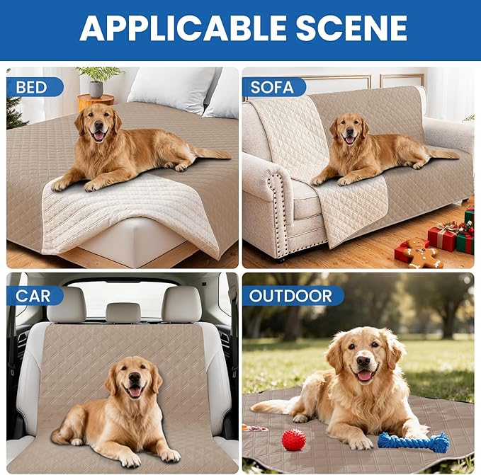 CYCMACO Waterproof Dog Bed Cover Pet Blanket, Soft Couch Cover for Dogs Washable, Non-Slip Dog Blanket Protect Furniture Couch Sofa Car for Puppy Large Dogs Cat (52x82 Inch, Khaki)