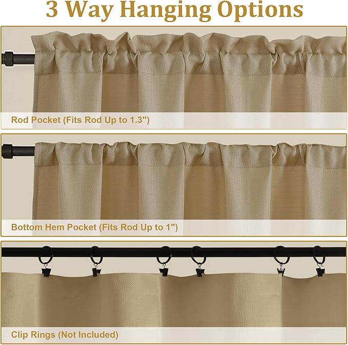 Lecloud Bessie Camel Curtains 63 Inch Length 2 Panels, Breathable Light Filtering Faux Linen Bedroom Curtains, Rod Pocket Curtain Panels for Living Room, Each 40 W x 63 L