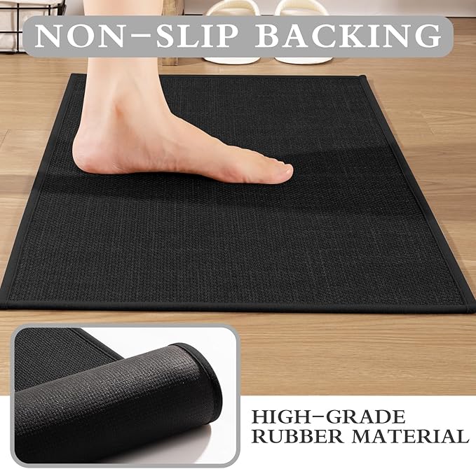 YIHOUSE Black Bathroom Rug Set, 3 Piece, Non Slip, Quick Dry, Thin Bath Mat for Bathroom and Kitchen