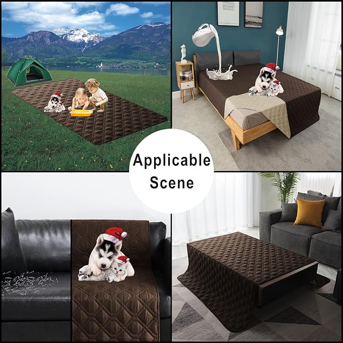 Topthumbs 100% Waterproof Dog Bed Cover 30x70 inch Reversible Reusable Camping Mat for Kids/Pet/Dog/Cat Washable Geometric Embroidery Blanket Patchwork Brown+Beige