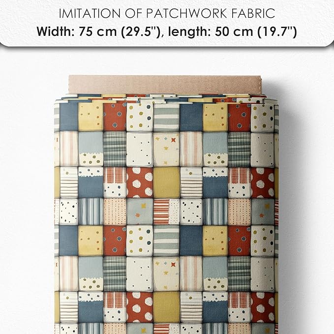 Robot Patchwork Cotton Fabric Panel – 6 Designs (10×10 inch Each) + Bonus Patchwork Sheet 29.5×19.6 inch, 100% Cotton 140 GSM, Made in Turkey