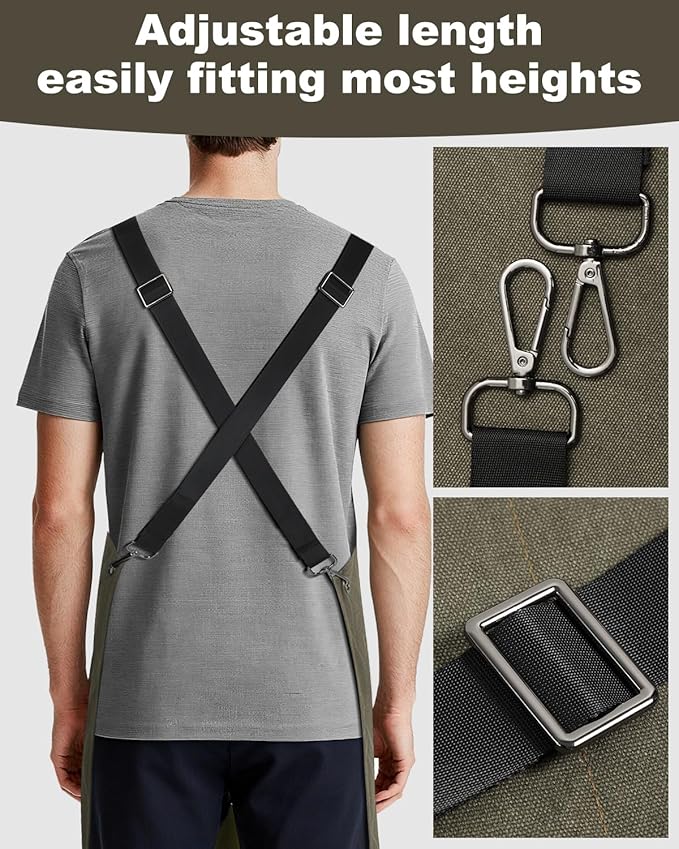 Kitchen Apron - 3 Large Pockets, Cross Back Apron With Adjustable Straps, Cooking Kitchen Chef Apron For Women And Men, Wear-Resistant & Easy To Clean.(Dark Green)