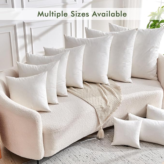 TOPGREEN Feathers Down Throw Pillow Inserts 12x20, Set of 2, 100% Organic Cotton Shell, Soft Decorative Lumbar Pillow Insert for Living Room Sofa, Couch, or Bed (White)
