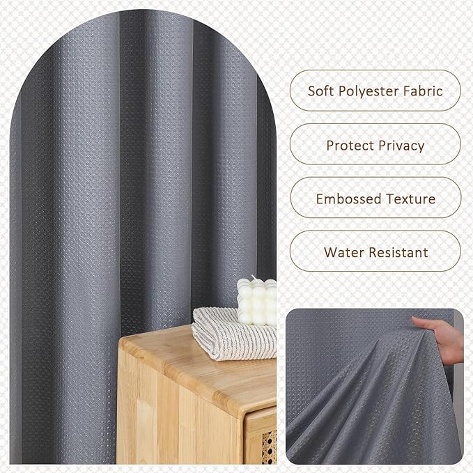 Ebesto Grey Long Shower Curtain 84 Inch Length 1 Piece, Embossed Textured Soft Fabric Bathroom Shower Curtain, Water Repellent Machine Washable Cloth Hotel Spa Bath Decor, 72Wx84L Inches