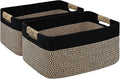 2 Pack Large Storage Basket for Organizing, 17.5"x13.5"x7.5" Woven Basket for Shelves, Closet Cube Storage Bins with Wrapped Handle, Cotton Rope Baskets for Kitchen, Clothes, Toys(Black & Brown)