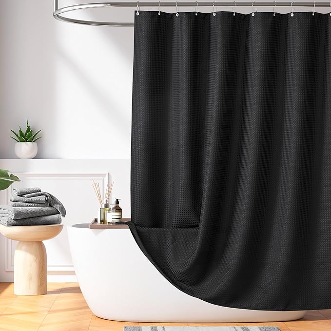 Madison Park Shower Curtain Waffle Weave, Vibrant Dyed, Waffle Shower Curtain 3M Scotchgard Moisture Management, Farmhouse Extra Long Shower Curtains for Bathroom, Extra Long: 72"x84" Black