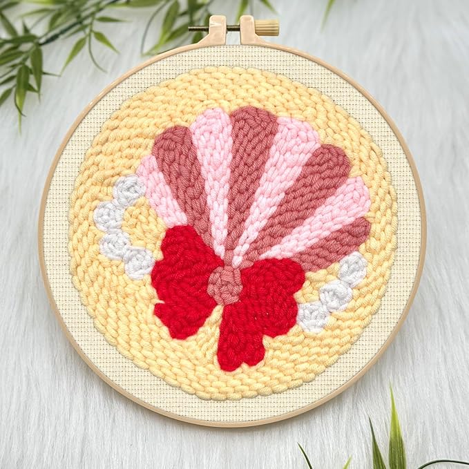 ERKOON Punch Needle Kit Adults Beginners, DIY Easy Sea Animals Embroidery Set for Starter Art Craft, Needling Punch Project with Patterns, Tools, Yarns, Hoop, Instruction (Shell)