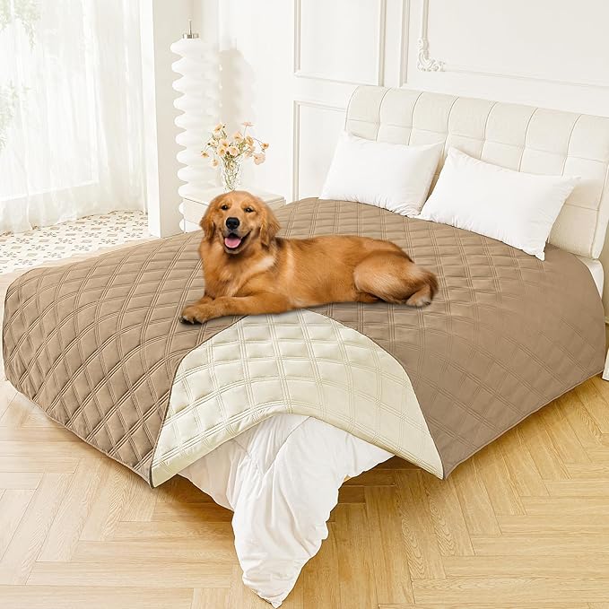 Smiry Waterproof Dog Bed Cover Blanket 82x102, Soft Reversible Pet Blanket, Washable Leakproof Cats Dogs Couch Cover for Sofa, Couch, Furniture, Lattice, Camel/Beige