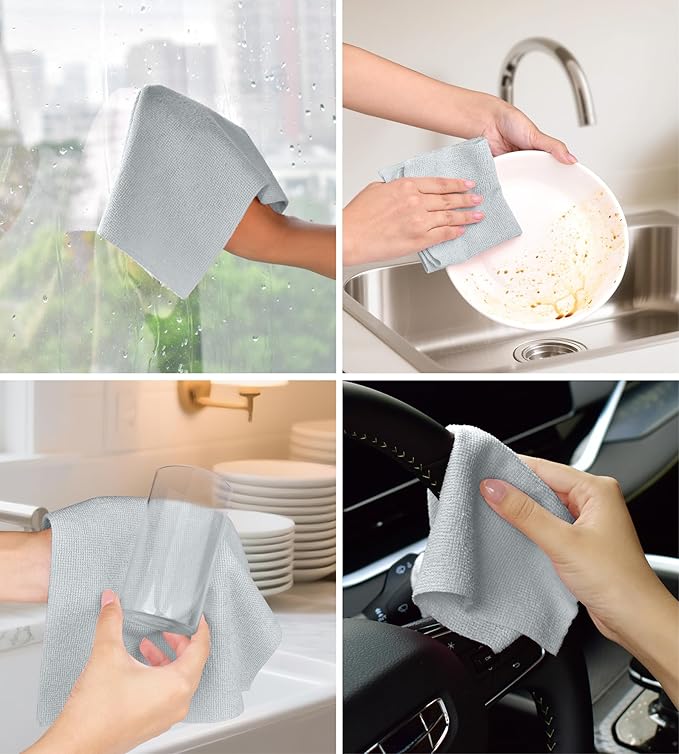 CHAUNCEY HOME Microfiber Cleaning Cloth Roll - 100 Pack Tear Away Microfiber Paper Towels, Reusable, Washable, Scratch-Free, Kitchen Towels for Car, Home, Kitchen, Glass, Dishes(Cloud Gray)
