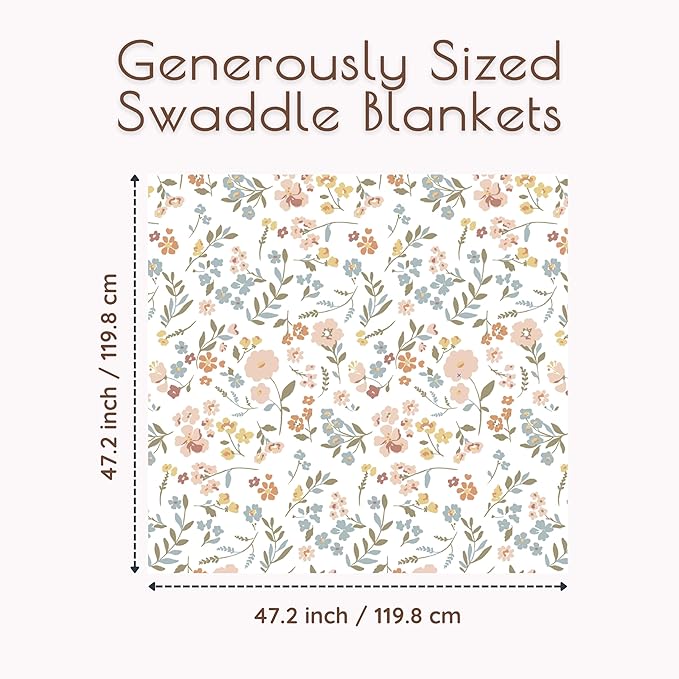 Muslin Swaddle Blankets Baby Blanket Set, 3 Pack 47"x47" Breathable Swaddles for Newborns, Soft Baby Swaddle Blanket for Girls, Muslin Blankets and Swaddles for Babies, Nursery Gift Set Pink Floral