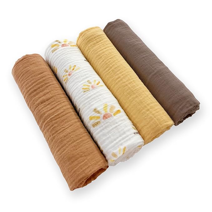 SwaddleDesigns Cotton Muslin Swaddle Blankets, Set of 4, Receiving Blanket for Newborn Babies, Baby Registry & Gift, 46x46 Inches, Watercolor Sunny Days