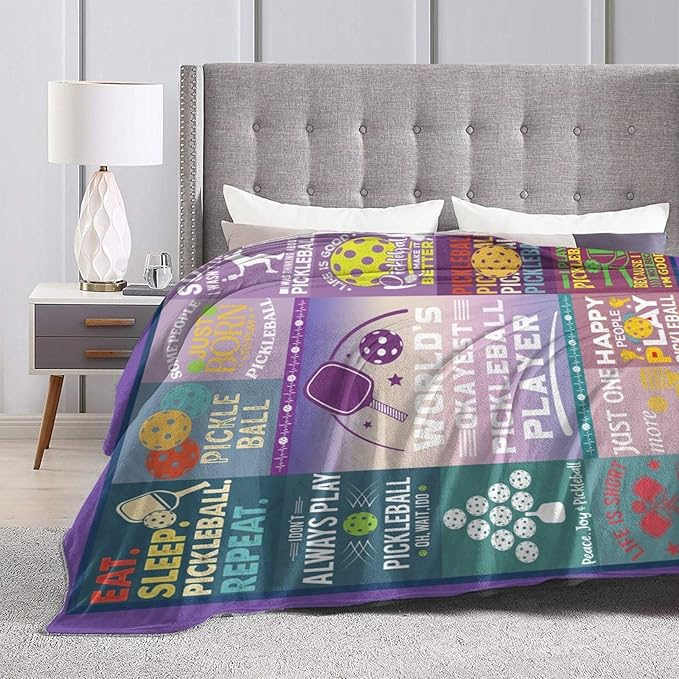 wsradto Pickleball Blanket Gifts for Pickleball Lover Throw Blanket Bedding Cozy Fleece Flannel Lightweight Stuff Plush for Men Women Boys Adults Fans Players for Couch Sofa Bed Home Decor 60"x80"