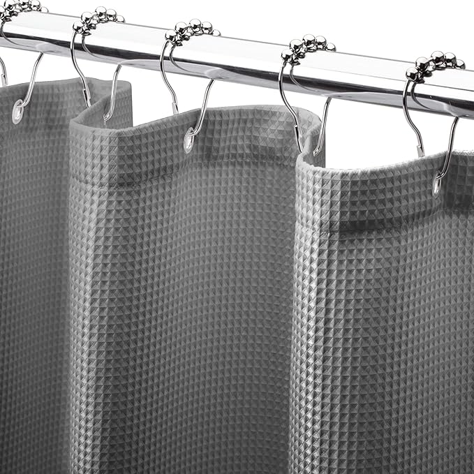 AmazerBath Extra Long Shower Curtain Waffle, Heavy Duty Fabric Shower Curtains with Waffle Weave Hotel Quality Bathroom Shower Curtains, 72 x 84 Inches (Grey)