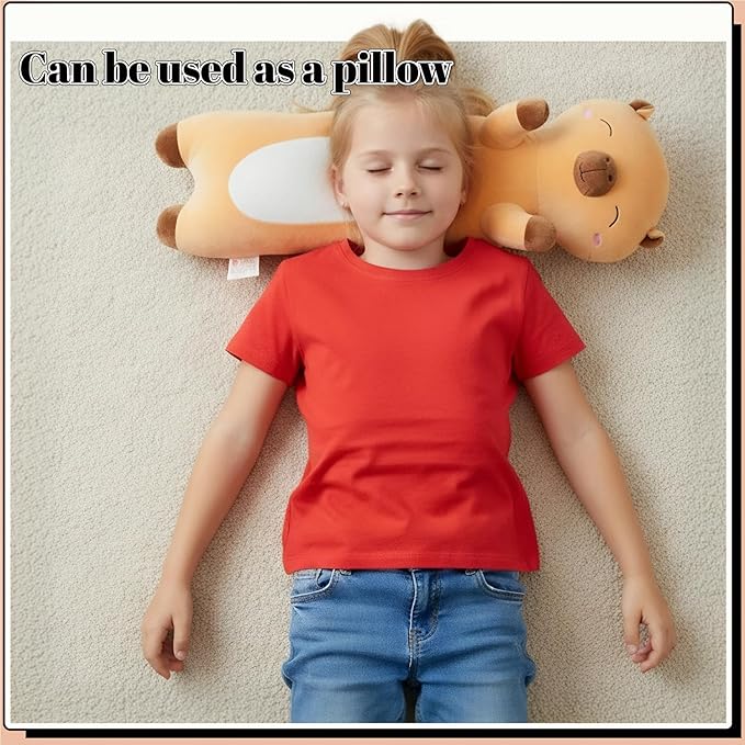 Shuoopen Long Capybara Plush Body Pillow Giant Stuffed Animal Soft Kids Sleeping Pillow, Kawaii Cute Capybara Plushies for Girls Boys Birthday (Brown,60cm/23.6inch)