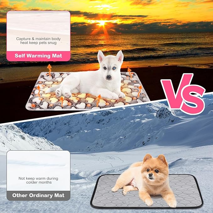 Clysee 4 Pack Self Heating Cat Bed Cat Self Warming Pad with Removable Cover Extra Warm Thermal Pet Pad Washable Pet Crate Mat Anti Slip Kennel for Indoor Outdoor Pets(Heart,16 x 20 Inches)