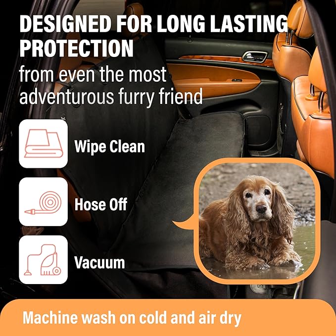 Active Pets Dog Car Seat Cover for Back Seat, Waterproof Pet Protection Hammock, SUV Truck Car Backseat Protector with Safety Features, XL, Orange