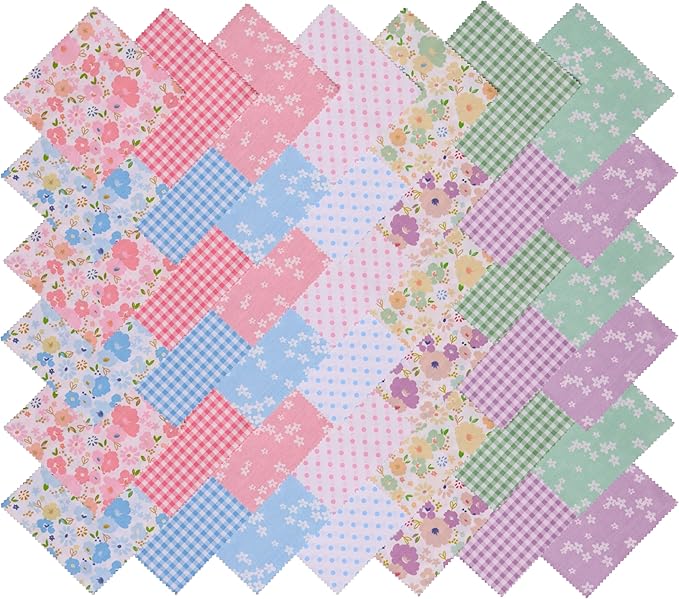 Hanjunzhao 42 Pcs Layer Cake Fabric for Quilting 10 inch - Layer Cakes 10 inch Squares for Quilting - Fabric Squares 10x10-10" Cotton Material for Sewing - Sweet Garden