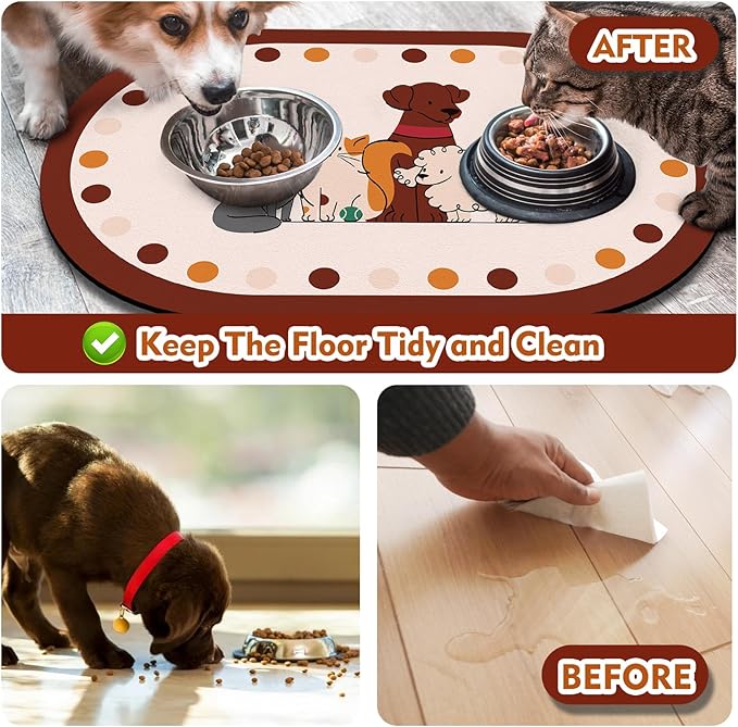 METEOROCK Dog Food Mat 20''x12'', Small Pet Feeding Mat, Non-Slip Rubber Pet Food Mat, Absorbent Cat Dog Water Bowl Mat for Messy Drinkers, Dog Bowl Placemat for Food and Water, Cat Dog