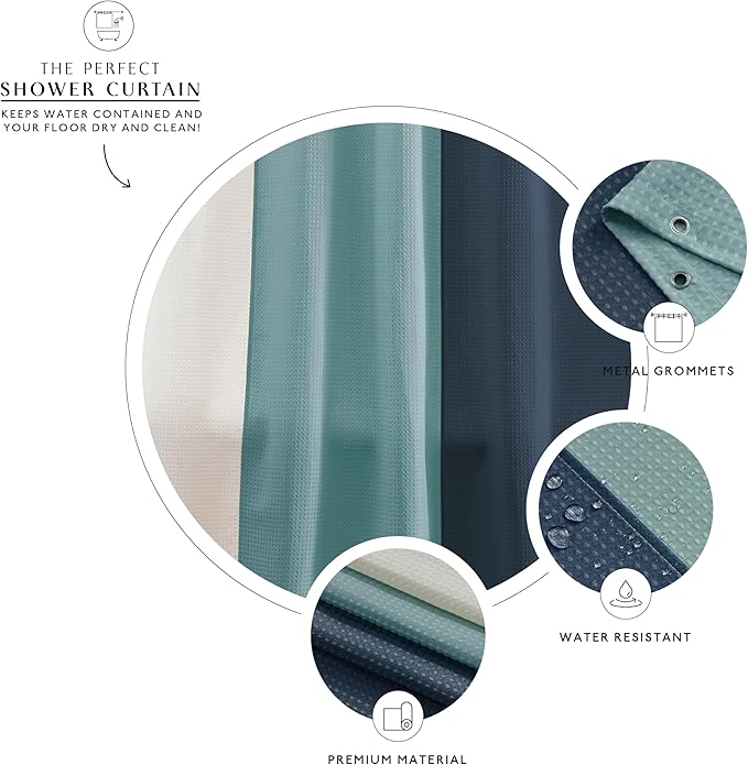 MONDAY MOOSE Colorful Waffle Weave Shower Curtain with Rustproof Metal Grommet Holes for Bathroom, Machine Washable, Hooks Included (72x72 inch, Light Blue/Blue)