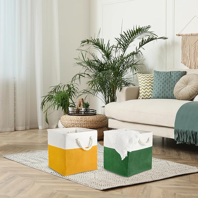 Geiserailie 6 Pcs 11 x 11 Inch Cube Storage Bins Fabric Storage Organizer Bins Foldable Cube Baskets with Sturdy Carry Handles Wicker Baskets for Home (Primary Colors)