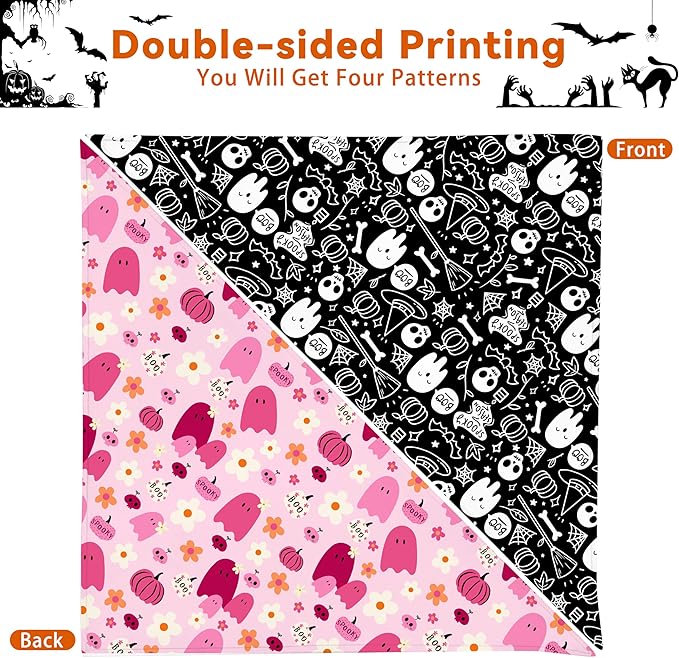 Halloween Dog Bandanas Reversible 2 Pack, Cute Pumpkin Ghost Bat Halloween Pet Bandanas for Dogs Set Adjustable Triangle Holiday Scarves for Medium Large Extra Large Boy Girl Dogs