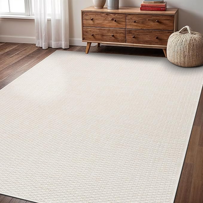 Easy Jute Rugs 6x9 White Color Living Room Indoor Outdoor Area Rug for Farmhouse Patio and Kitchen Rug High Traffic Washable Easy to Clean Solid Boho Woven Design Outside Carpet (6 x 9)