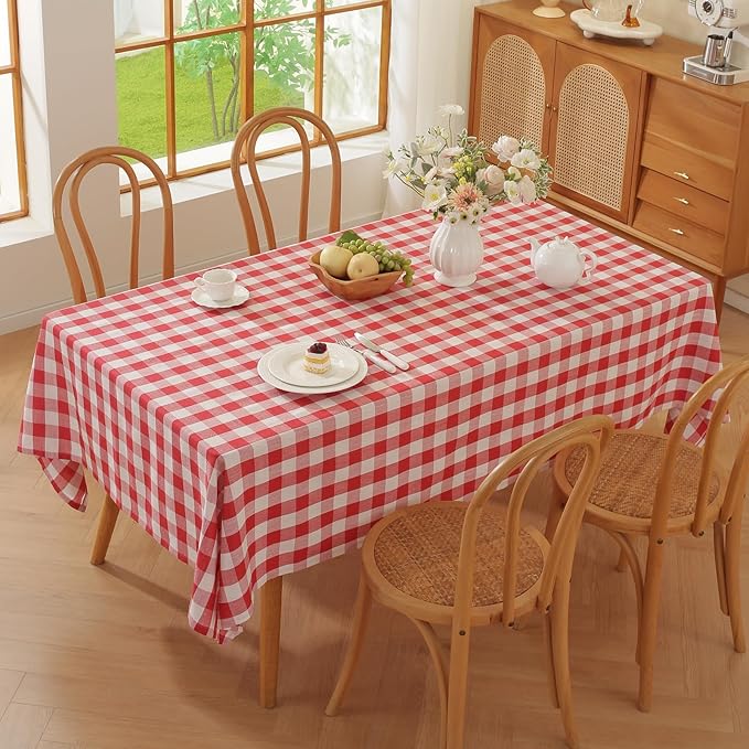 Alsoo Gingham Tablecloth Rectangle Table Cloth Heavy Duty Cotton Checkered Table Cover Buffalo Plaid Tablecloths for Spring Picnic Kitchen Dining, Red and White,60 * 90 inch