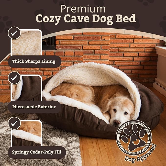 Snoozer Luxury Microsuede Cozy Cave Pet Bed, Small, Hot Fudge