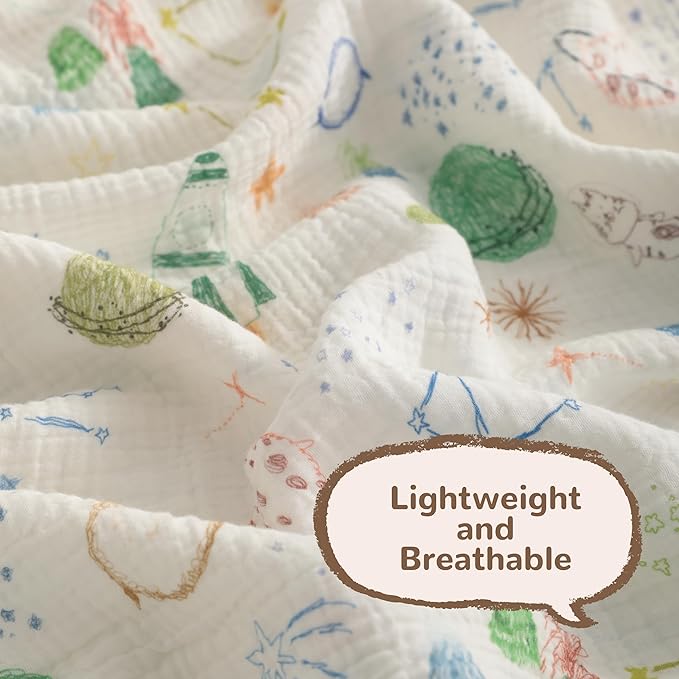 NTBAY 2 Layer Muslin Cotton Baby Swaddle Blanket, 42x60 Soft and Breathable Receiving for Newborns and Infants, Perfect for Crib, Stroller, Travel, Lightweight Nursery Blanket, Space Explorer