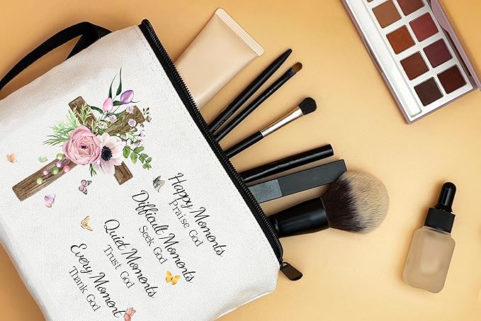 ARIOSEY Faith Based Religious Christian Godly Gifts Small Makeup Cosmetic Bag Pouch for Women Happy Moment Praise God Mothers Day