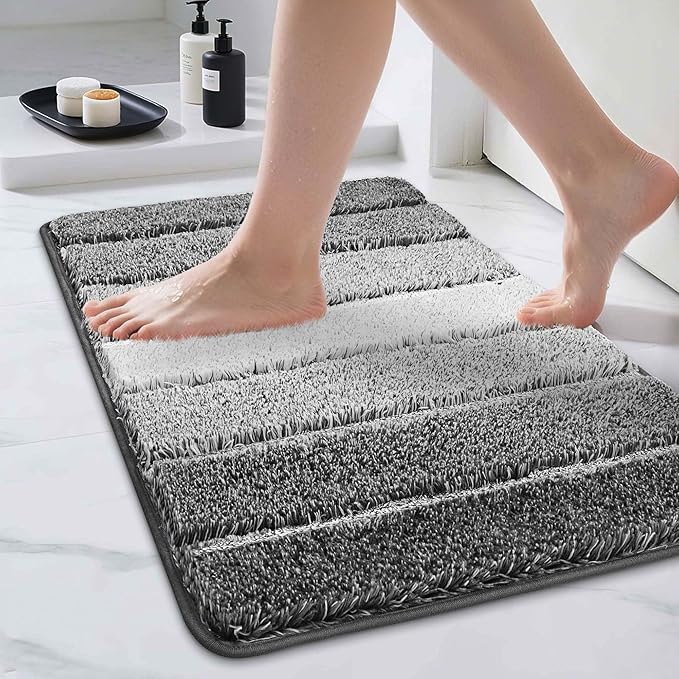 COSY HOMEER Bathroom Rugs 24"x17", Ultra Soft Absorbent Bath Mat with Non-Slip TPR Backing, Machine Washable Shaggy Rug for Bathroom Floor, Dark Gray