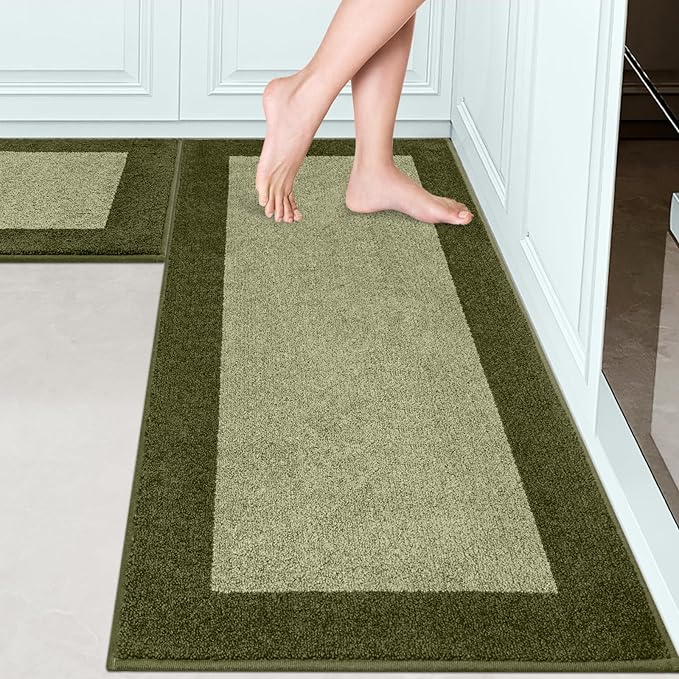 DOMUSTEX Machine Washable (24" x 36"+ 24" x 60"') Runner Rugs Set of 2, Non Slip Kitchen Mats for Floor, Absorbent Entryway Rug for Kitchen, Bedroom, Hallway, Bathroom, Door (Roll Packing)
