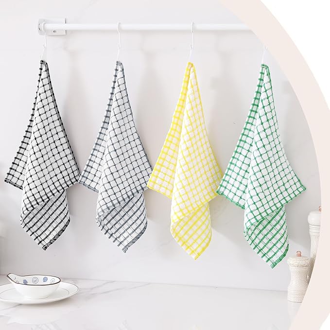 Kitinjoy Cotton 16 Pack Kitchen Towels and Dishcloths Sets, 16 x 25 Inch & 12 X 12 Inch Dish Towels Bulk, Super Soft and Absorbent Hand Towels for Kitchen Drying, Multi-Colored