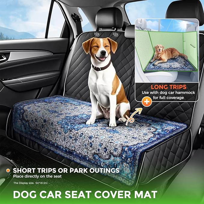 Hompet 2 Pack Waterproof & Absorbent Dog Car Seat Cover Mat, Fits Most Dog Car Hammocks, Washable Reusable Backseat Protector Pad, Quick Dry Leak-Proof Non-Slip Pet Travel Mat for Cars, 20"x60"