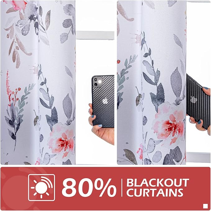 MYSKY HOME Farmhouse Curtains for Kitchen Floral Blackout Curtains 45 inch Length for Dormer Window Room Darkening Thermal Insulated Panels Light Blocking Grommet Flower Drapes, 2 Panels, Red