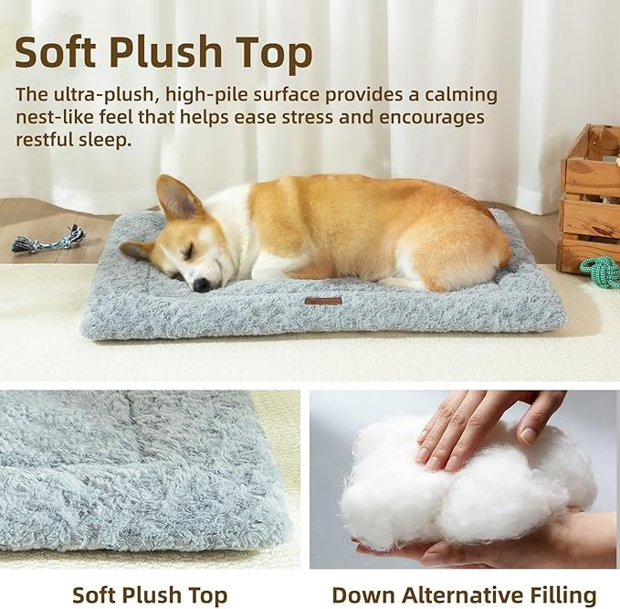 Reversible Dog Bed Mat 41"x27" for Large Dogs - Supportive Double-Sided Crate Pad, All-Season Cooling & Warmth, Ultra Soft Machine Washable Pet Bed, Fits Most 42-Inch Kennels, Light Grey