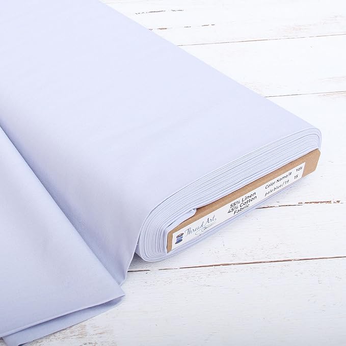 10 Yard Cut of Threadart Linen Fabric - Premium Cotton Linen Fabric for Embroidery, Cross Stitch, Apparel, Canvas, Home Décor- 55" Width - Pale Blue