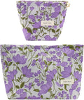getgto 2 Pcs Makeup Bags, Large Cosmetic Bag Travel Toiletry Bag Organizer for Women, Embroidery Craft, Floral Makeup Bag Small Cosmetic Pouch Purse with Zipper Gifts for Girls Teen