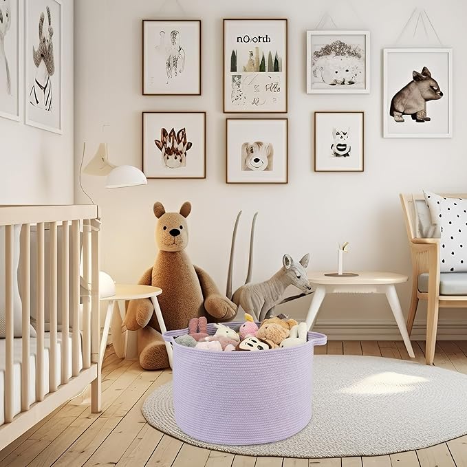 XUANGUO Large Cotton Rope Basket Blankets Basket Living Room 22"x14" Toy Basket for Kids Rope Storage Basket for Nursery Woven Laundry Basket for Clothes Baby Toy Storage round purple or Lavendor