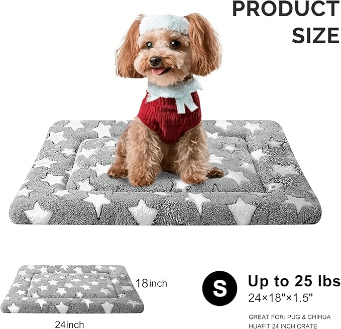 Fogkiss Dog Bed Mat, Reversible Crate Pad & Cute Dog Bed - Machine Washable Kennel Mat with Ultra Soft for Small Dogs (Cool/Warm), 24" x 18", Grey&Star