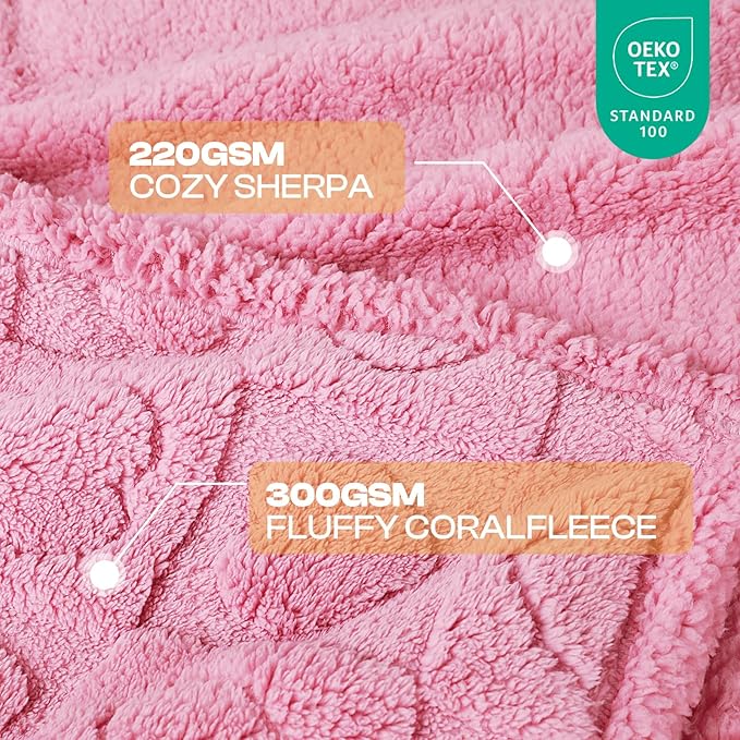 Luciphia Waterproof Dog Blanket for Medium Large Dogs Washable Bed Couch Protector Soft Fluffy 3D Heart Jacquard Pet Blanket with Sherpa Fleece Cozy Calming Throw Blankets， Pink 85x57 inch