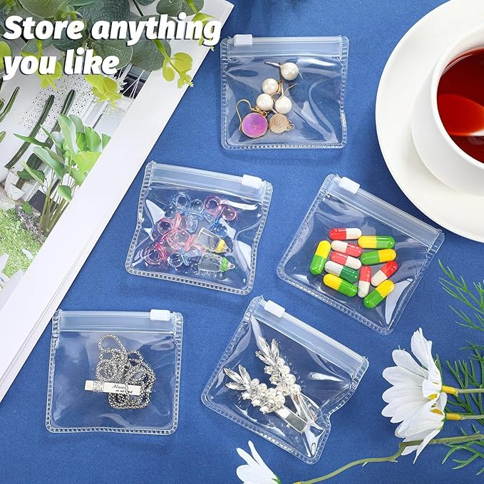 Nuanchu 200 Pieces Pill Pouches Bags Set Reusable Zippered Pill Baggies Clear Plastic Self Sealing Travel Medicine Organizer Storage with Slide Lock for Medicine and Small Items