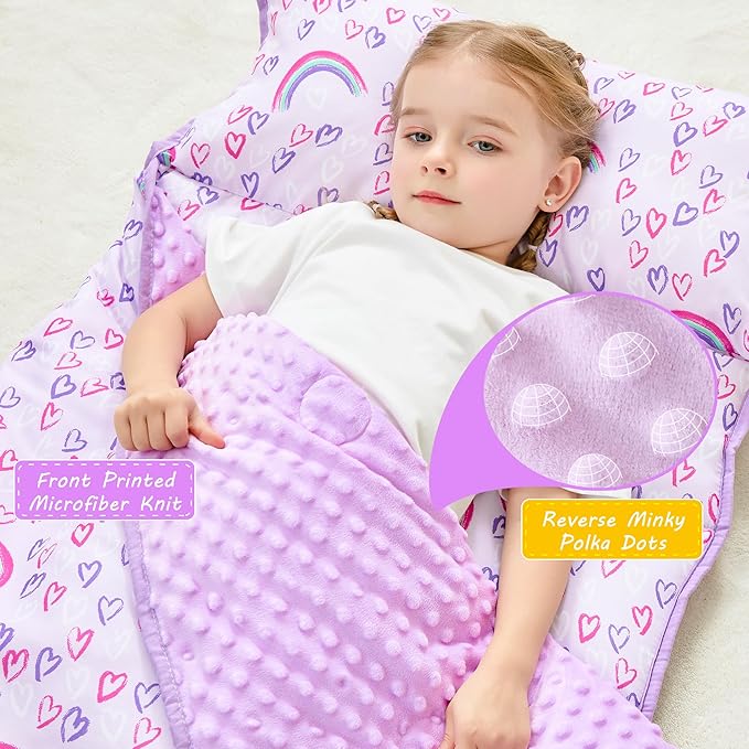 Lasoftan Toddler Nap Mat with Pillow and Blanket, Extra Large Rolled Napping Mats,Slumber Bags for Boys Girls,Kids Sleeping Bag for Daycare, Preschool Travel Camping