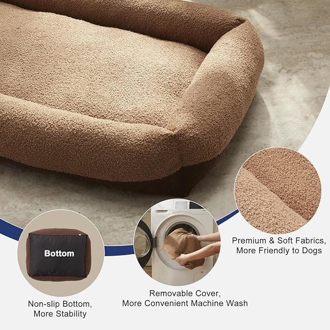 FURTIME Washable Dog Bed Extra Large Sized Dogs, Washable Comfy Fluffy XL Dog Bed, Removable Zipper Cover Machine Wash, Soft Sleeping Bed Durable Pet Cuddler with Anti-Slip Bottom, 42"x30"x8", Brown