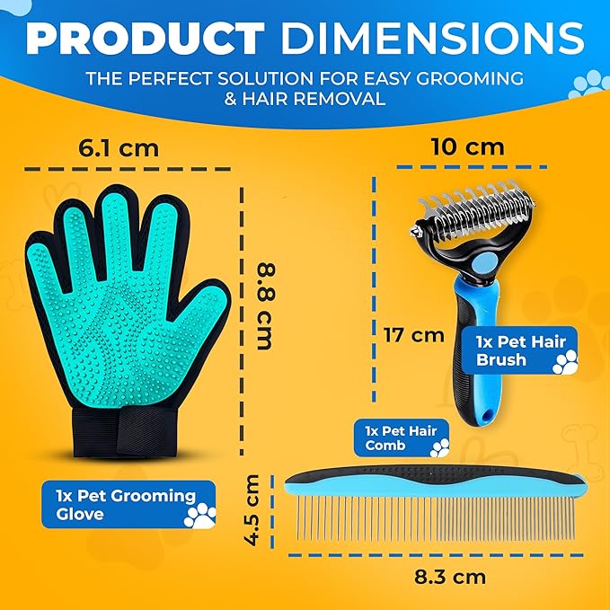 Petandzy Pet Hair Removal Glove + Hair Brush Set – Dog Grooming Gloves for Shedding, Cat Grooming Brush, Cat Hair Brush – Pet Hair Remover Glove for Dogs & Cats, Dog Shedding Tool for All Coats