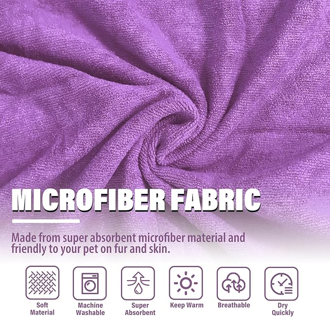 HhiMyOct Dog Robe - Fast Drying Towel - Microfiber Super Absorbent Pet Bathrobe, Adjustable Collar & Belly Strap (Purple, XXX-Large)
