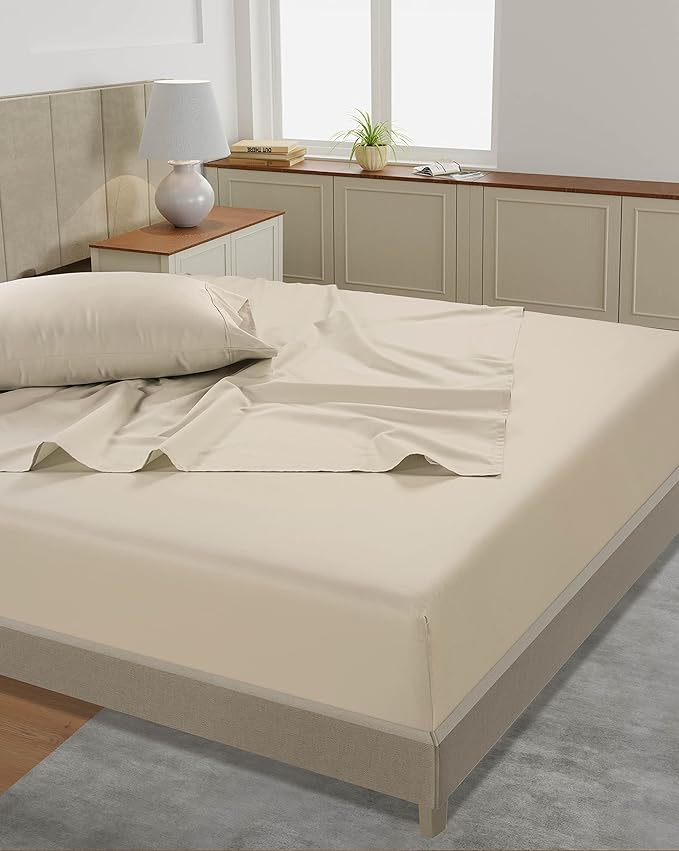 LANE LINEN Bed Sheets Queen Size – Premium 450 Thread Count Long-Staple 100% Cotton Sheets Queen Size Set, Hotel Luxury Soft & Cool Sateen Finish, Fully Elasticized 15" Deep Pocket – Ivory