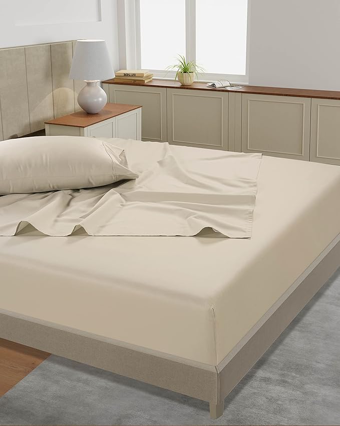 LANE LINEN Twin XL Sheets – 450 Thread Count Cotton Bed Sheets, Naturally Cooling & Soft, 15” Deep Pocket Twin Extra Long Sheet Set, Machine Washable, Ivory