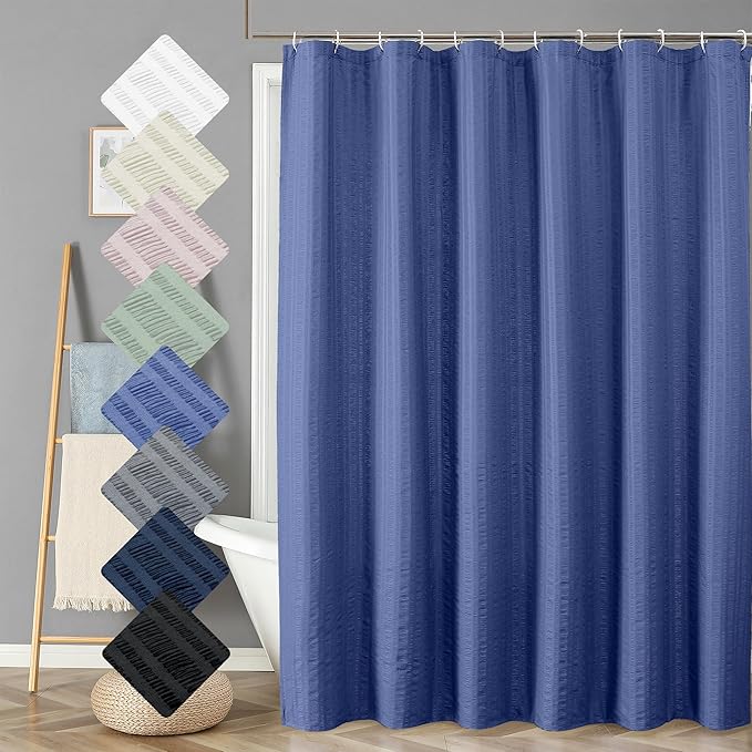 Aiyufeng Royal Blue Extra Long Shower Curtain 72 x 84, 3D Embossed Textured Fabric Shower Curtain for Bathroom, Water Repellent, Machine Washable, Blue